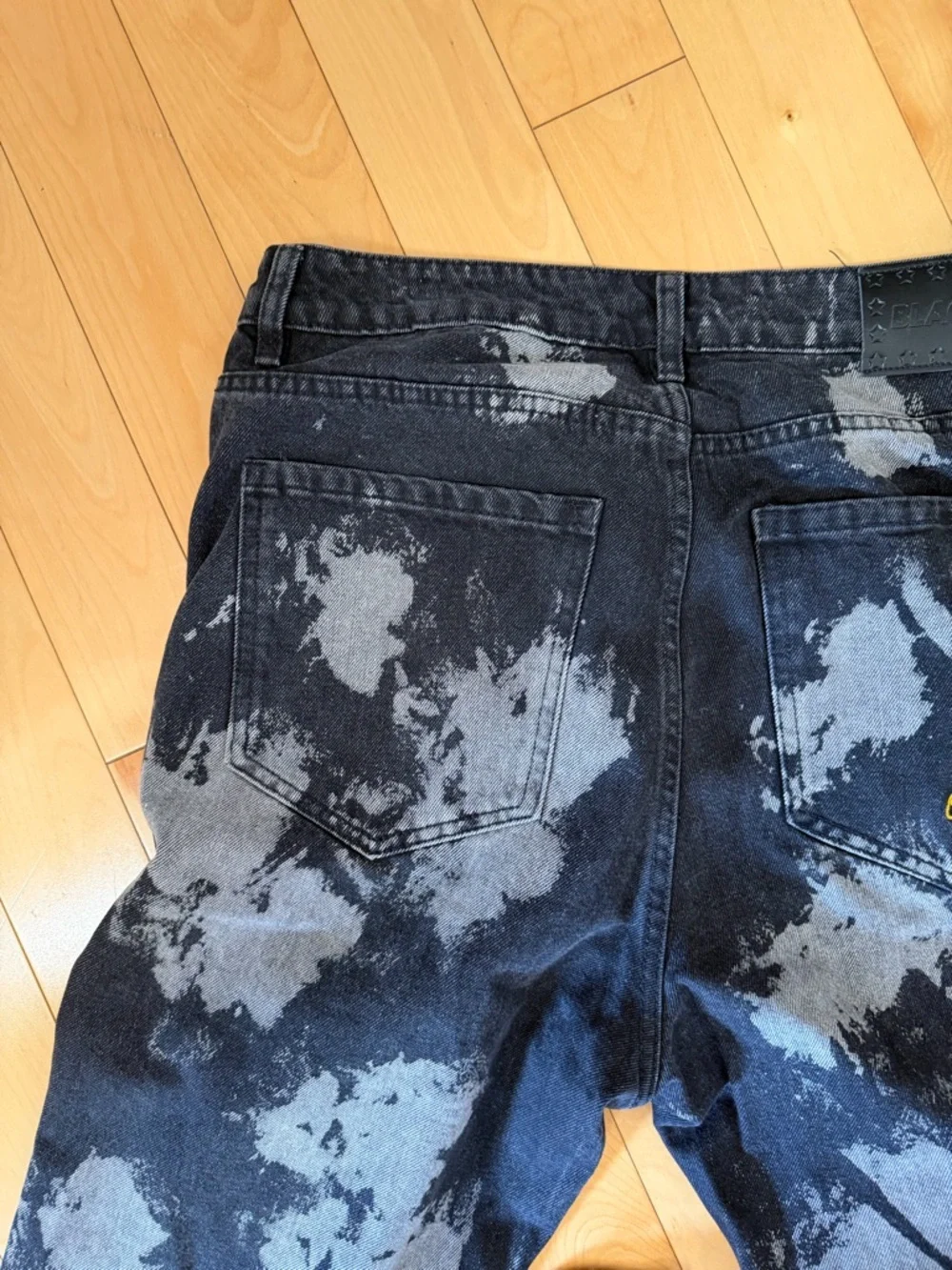 BLACK8MOB Mens 34x27 Black Bleach Splatter Jeans Baggy Y2K Streetwear
